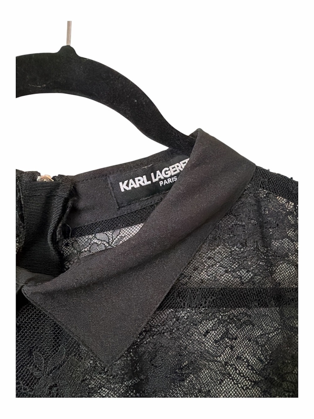 Karl Lagerfeld Paris Black Lace Dress with Peter Pan Collar size Large - Picture 3 of 5